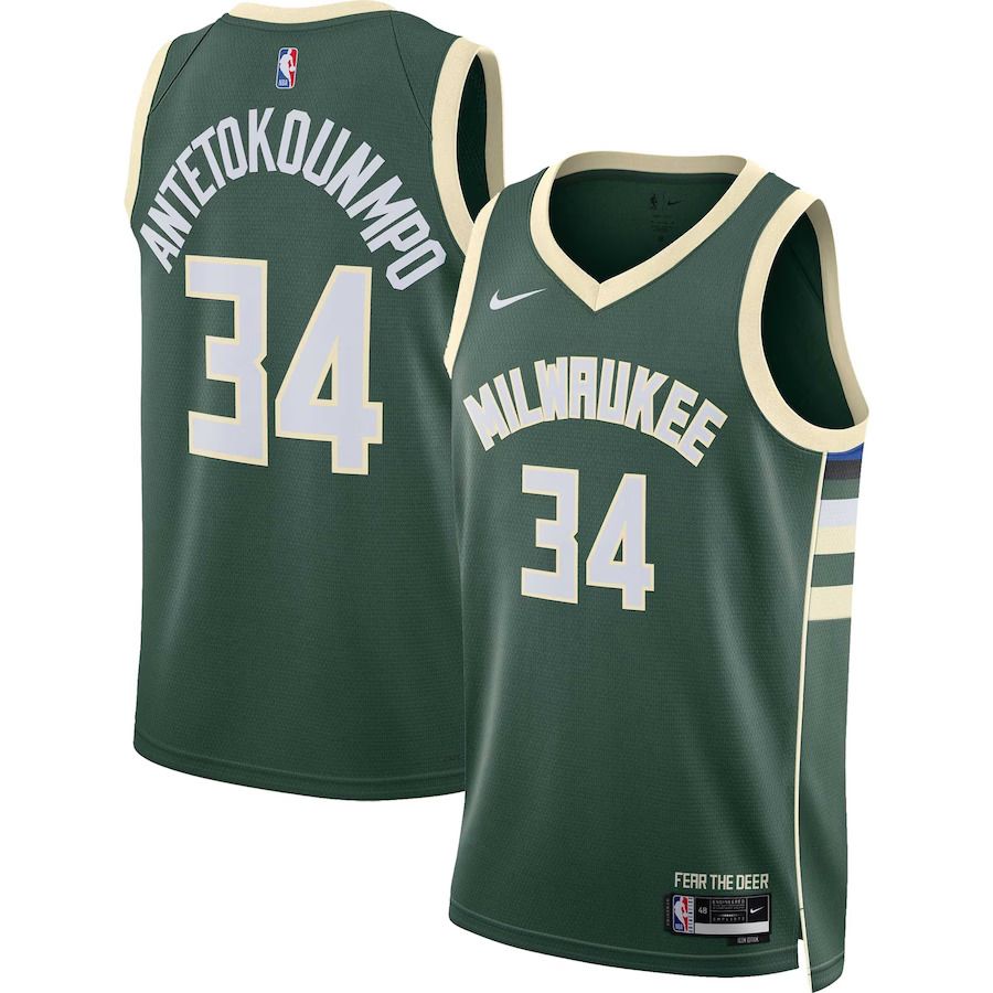 Men Milwaukee Bucks #34 Giannis Antetokounmpo Nike Hunter Green 2022-23 Swingman NBA Jersey->customized nba jersey->Custom Jersey